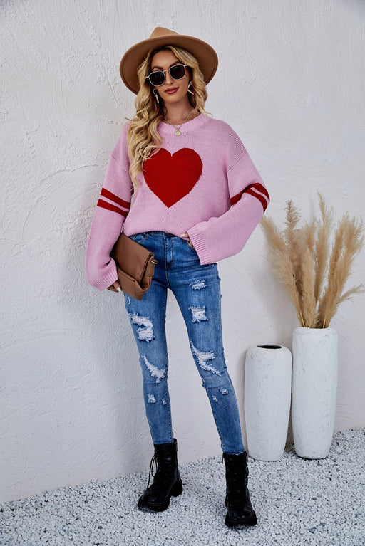 women's heart pattern pullover sweater, view 4 - MRSLM