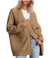 Women's relaxed V-neck knit cardigan, view 9 - MRSLM