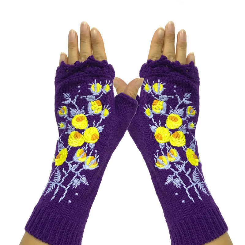 Women's Knitted Embroidery Gloves