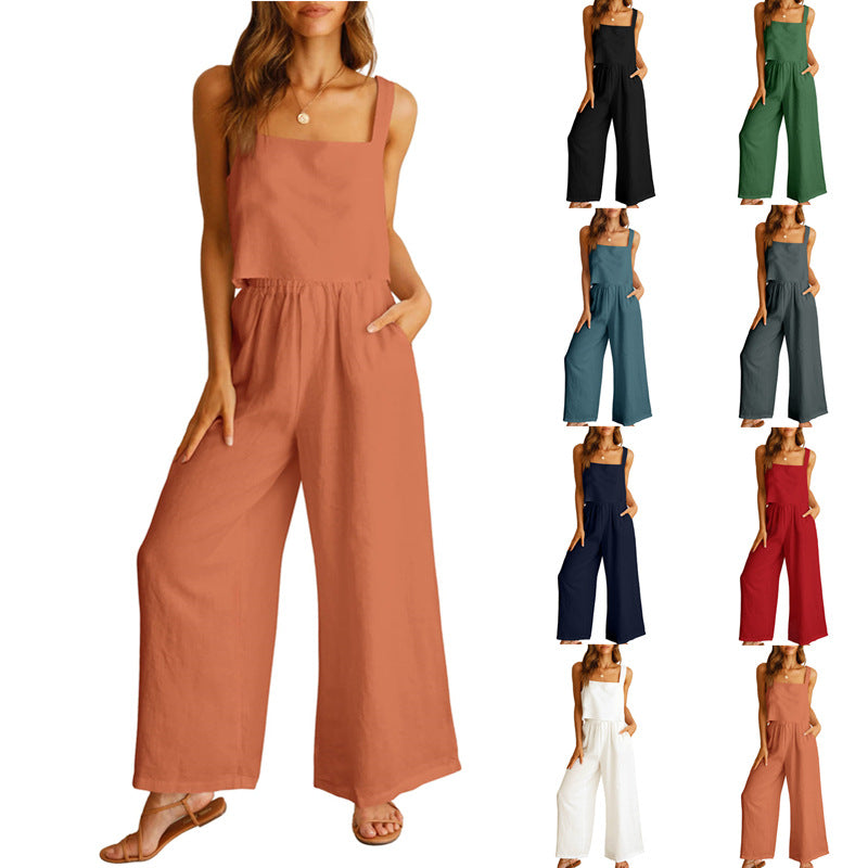 cotton linen camisole and wide leg pants set - MRSLM
