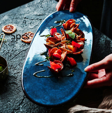 oval ceramic sushi sashimi plate, view 6 - MRSLM