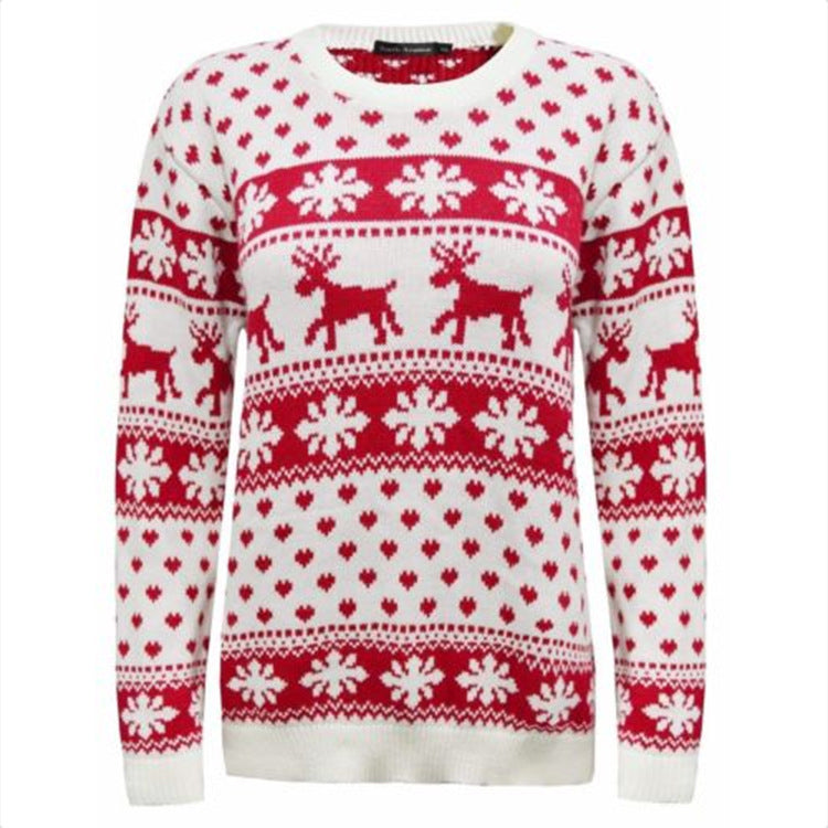 Women's Christmas reindeer snowflake knit sweater, view 2 - MRSLM
