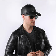 Men's black leather baseball cap, view 5 - MRSLM