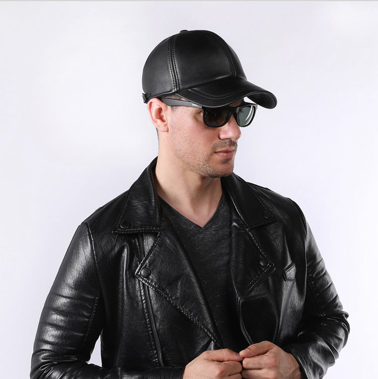 Men's black leather baseball cap, view 5 - MRSLM
