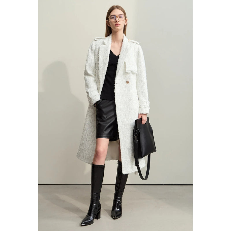 women's long tweed coat with belt, view 3 - MRSLM