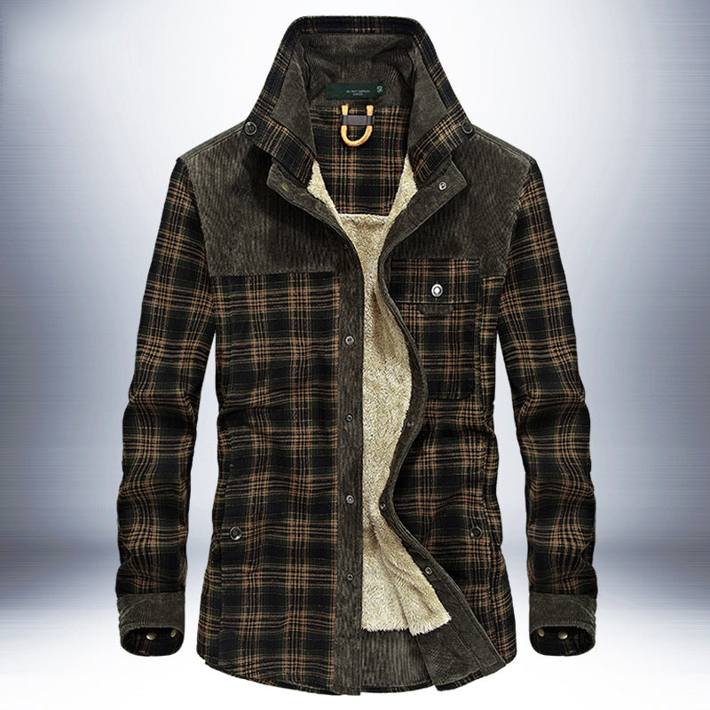Men's fleece-lined cotton plaid jacket, view 4 - MRSLM