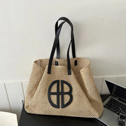 handmade straw knitting tote bag, view 4 - MRSLM