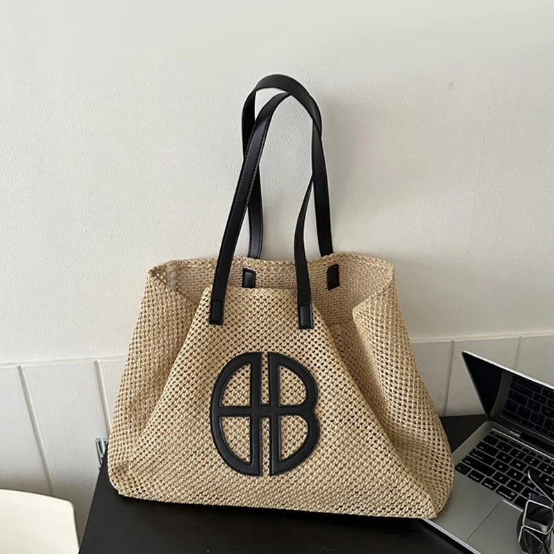 handmade straw knitting tote bag, view 4 - MRSLM