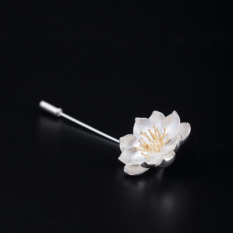 Simple lotus long collar pin brooch