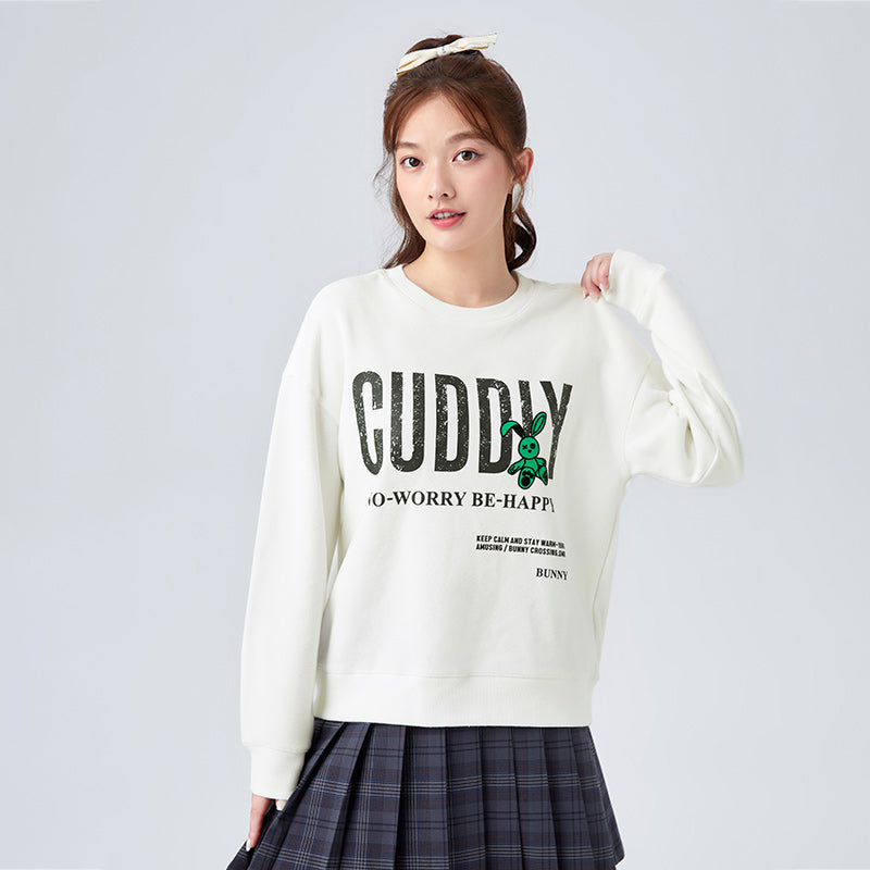 Distressed printed loose fleece sweatshirt, view 4 - MRSLM