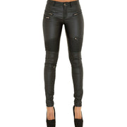 Faux leather denim pants with zipper stitching - MRSLM