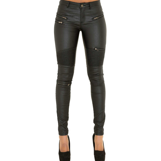Faux leather denim pants with zipper stitching - MRSLM