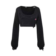women's short hollow knit sweater, view 5 - MRSLM