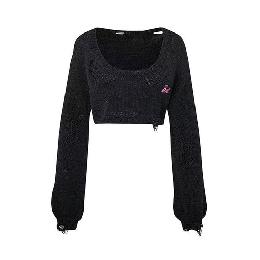 women's short hollow knit sweater, view 5 - MRSLM