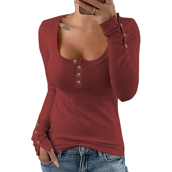 Solid Color Slim Square Neck Knitted T-shirt For Women