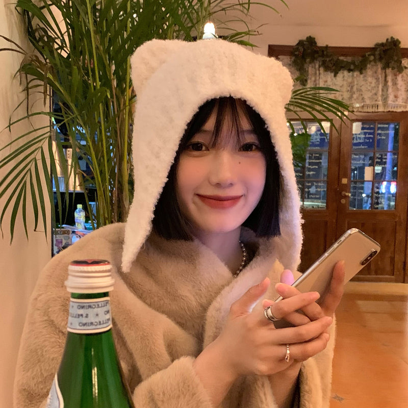 bear ear knitted wool hat for women - MRSLM
