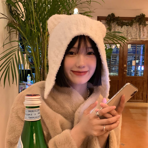 bear ear knitted wool hat for women - MRSLM