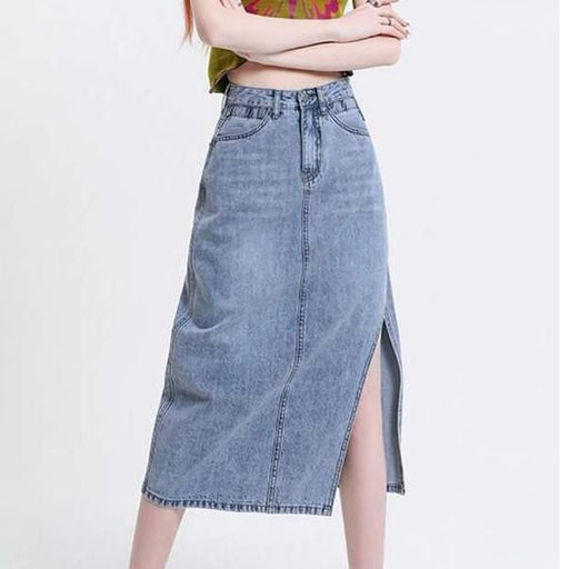 Vintage high-waist denim A-line skirt, view 3 - MRSLM