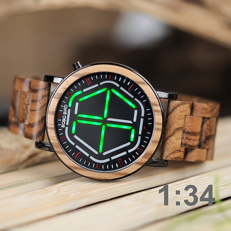 luminous wooden LED watch, view 5 - MRSLM