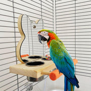 interactive parrot mirror with feeder cups, view 3 - MRSLM