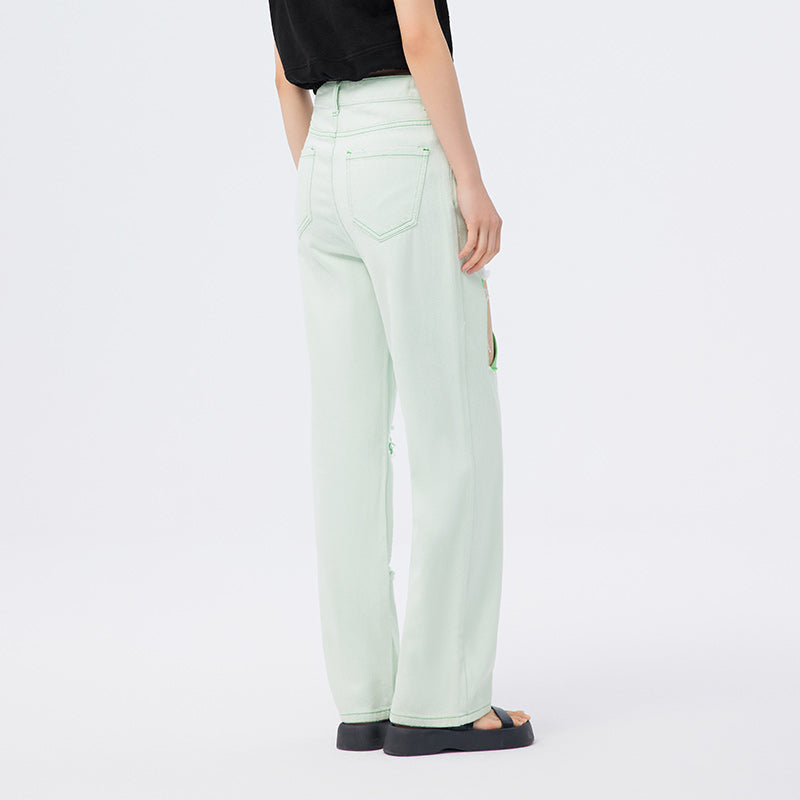 Green wide leg jeans for women, view 7 - MRSLM