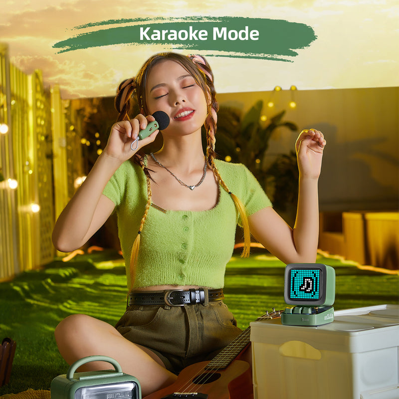 bluetooth speaker with karaoke mic and pixel art display, view 6 - MRSLM