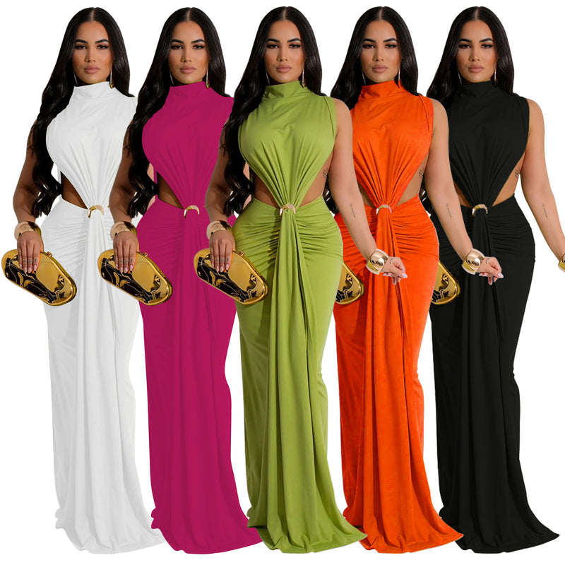 side split sleeveless long dress, view 10 - MRSLM