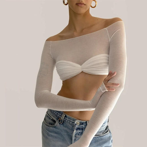 off-shoulder mesh crop top - MRSLM