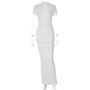 deep V pleated long dress, view 8 - MRSLM