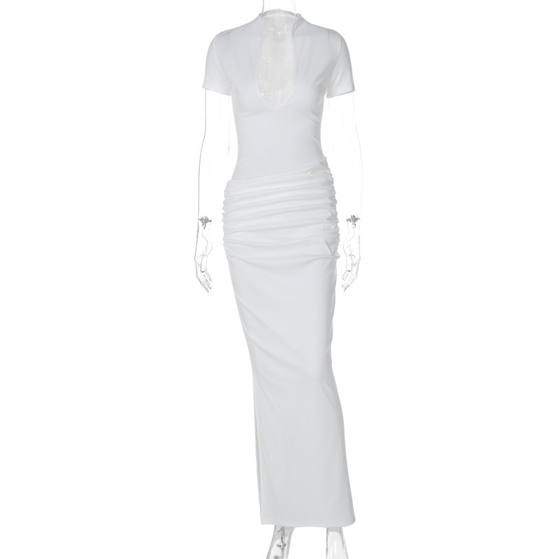 deep V pleated long dress, view 8 - MRSLM