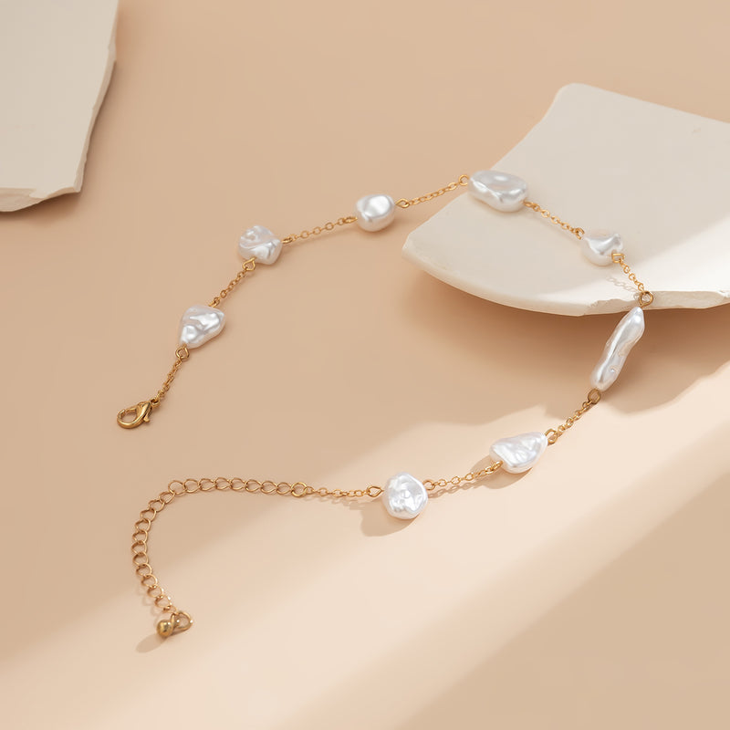 pearl clavicle chain necklace, view 4 - MRSLM
