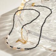 black crystal imitation pearl necklace, view 6 - MRSLM