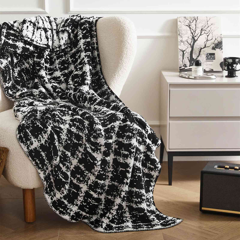 wool-blend knitted plaid blanket, view 4 - MRSLM