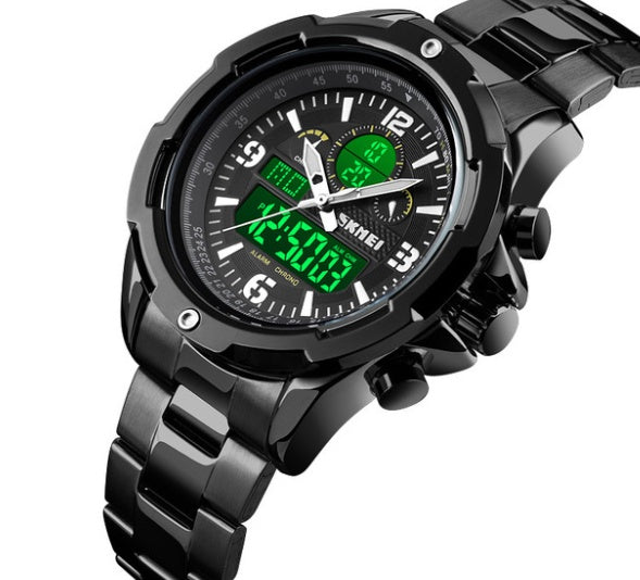 sports steel band dual display watch, view 3 - MRSLM