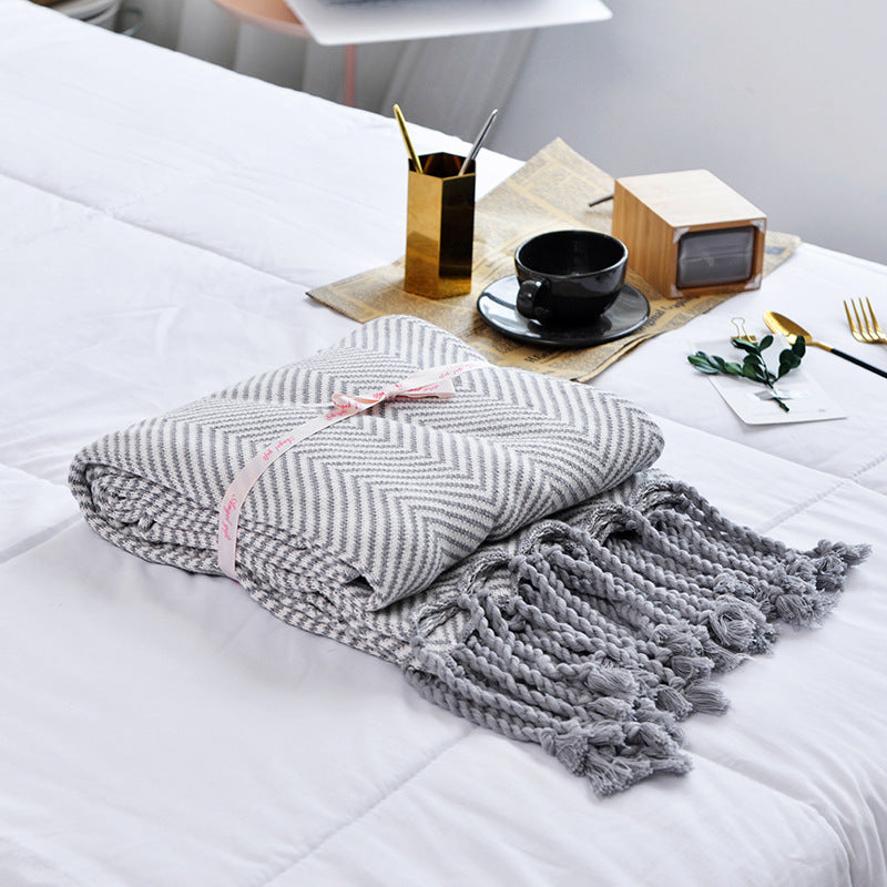 Wave stripe knit throw blanket, view 3 - MRSLM