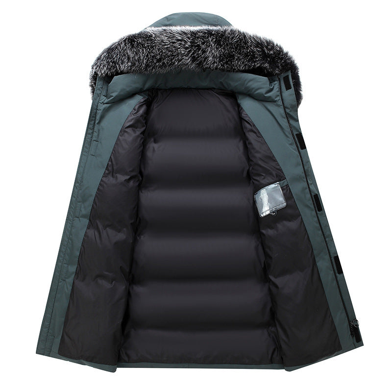 men's hooded mid-length down jacket, view 5 - MRSLM