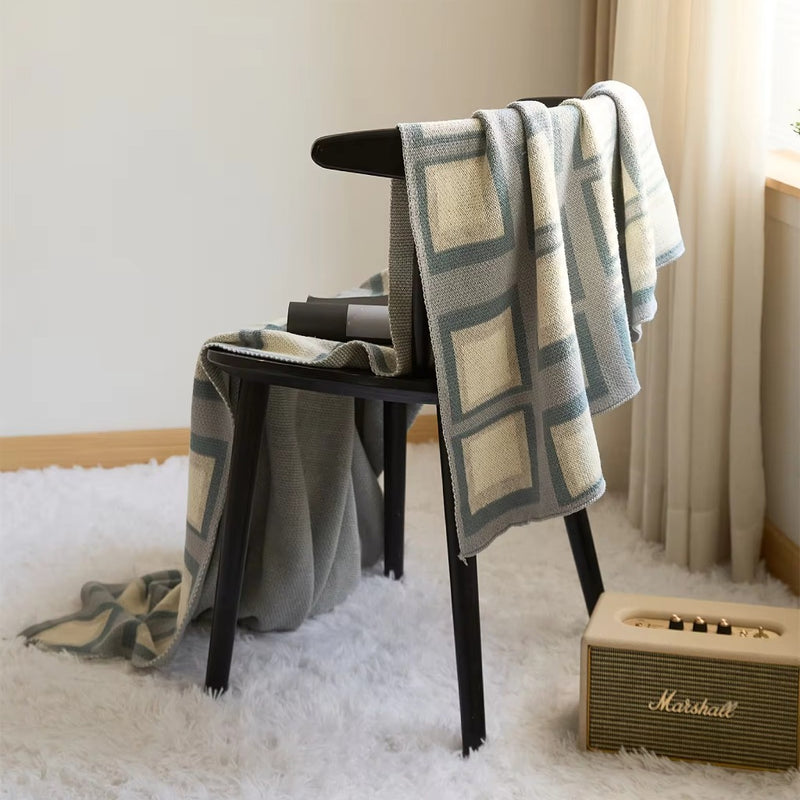 Modern plaid knitted throw blanket, view 9 - MRSLM