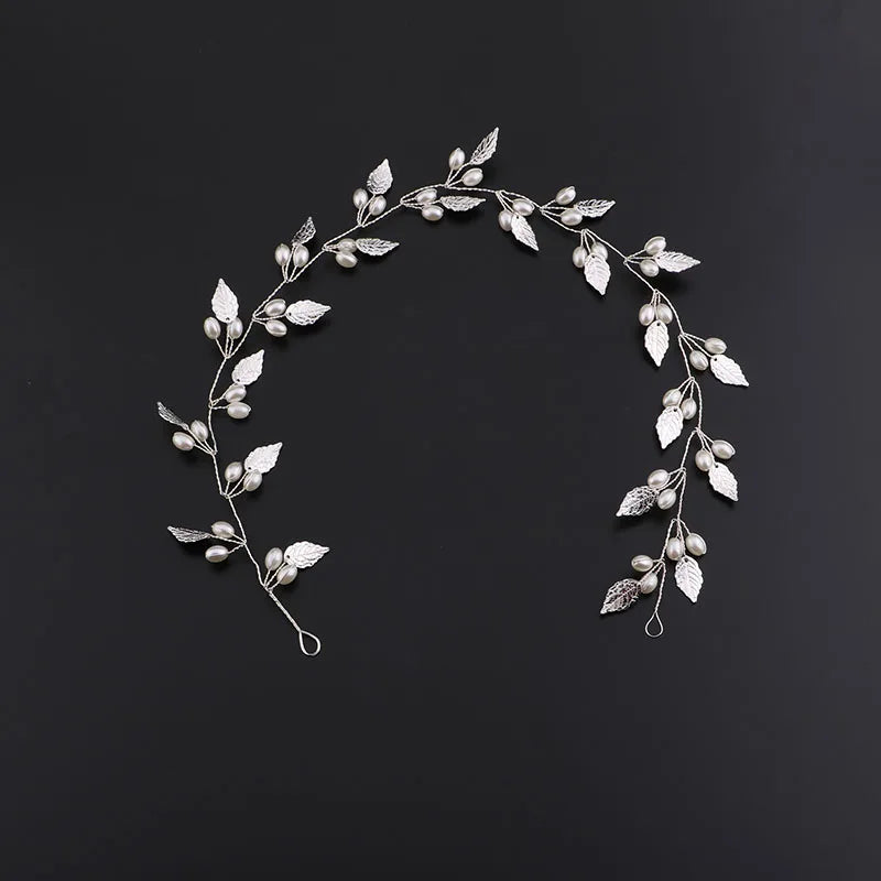 pearl flower leaf headband crown, view 2 - MRSLM