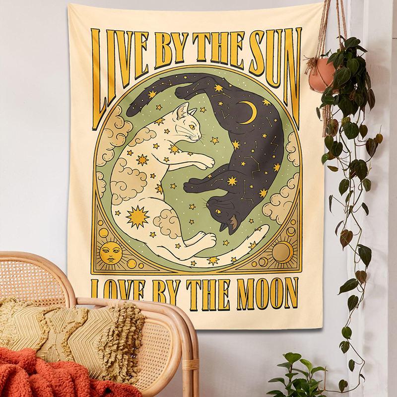 Sun moon cat tapestry wall hanging - MRSLM