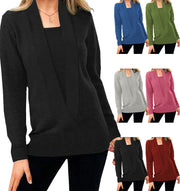 women's knitted deep v-neck long sleeve sweater, view 2 - MRSLM