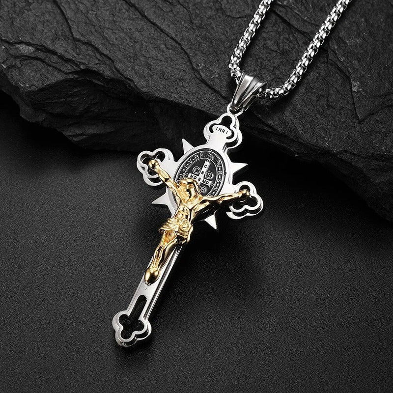 Saint Benedict medal cross necklace, view 5 - MRSLM