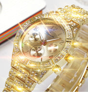 Women's crystal quartz watch with metal band, view 4 - MRSLM