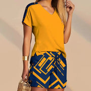 decorative button short sleeve tee and shorts suit, view 3 - MRSLM