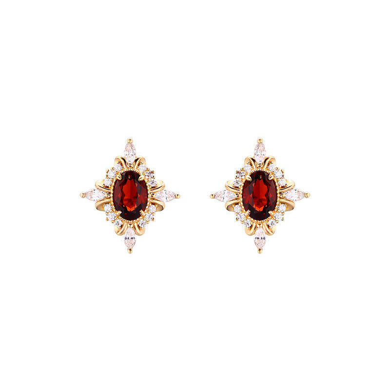 garnet zircon stud earrings, view 2 - MRSLM