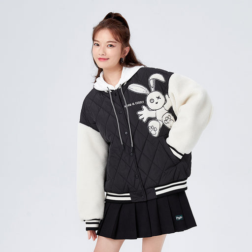 color block faux shearling quilted jacket, view 2 - MRSLM