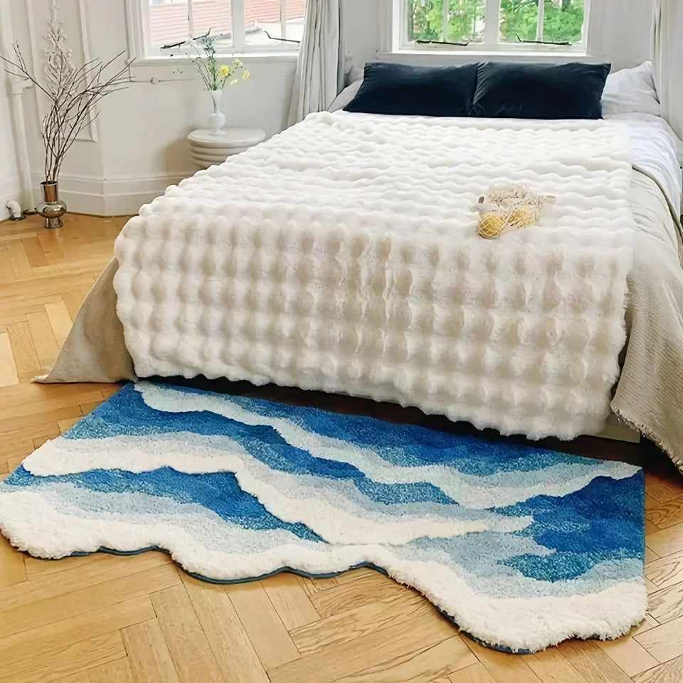 Wave-Inspired Irregular Plush Area Rug