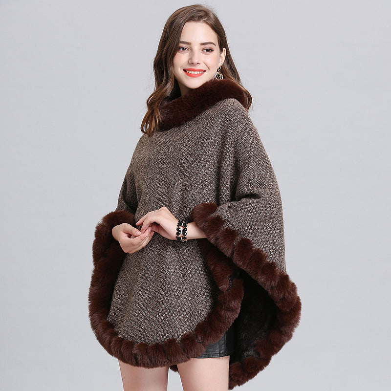 Women's knit cape shawl with batwing sleeves, view 3 - MRSLM