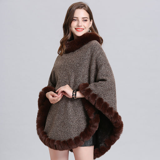 Women's knit cape shawl with batwing sleeves, view 3 - MRSLM
