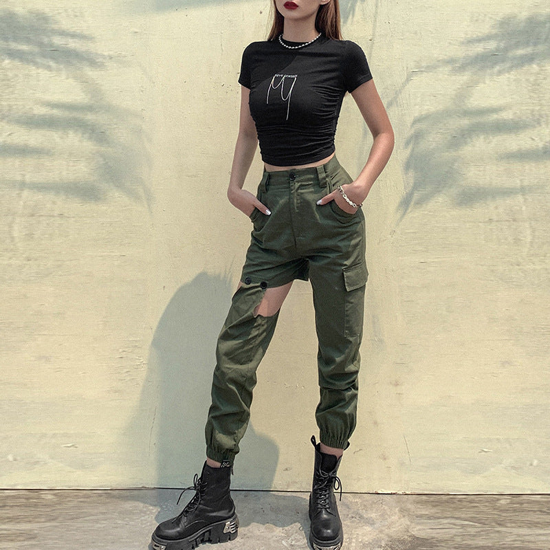 Irregular Stitching Casual Pants Pocket Harem Pants Overalls