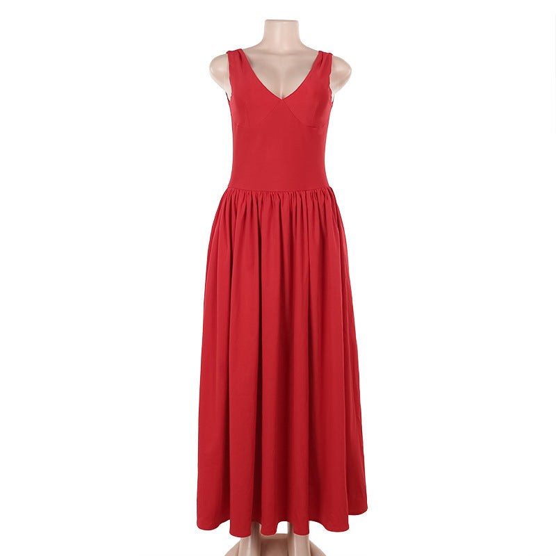 Slim fit V-neck A-line dress, view 6 - MRSLM